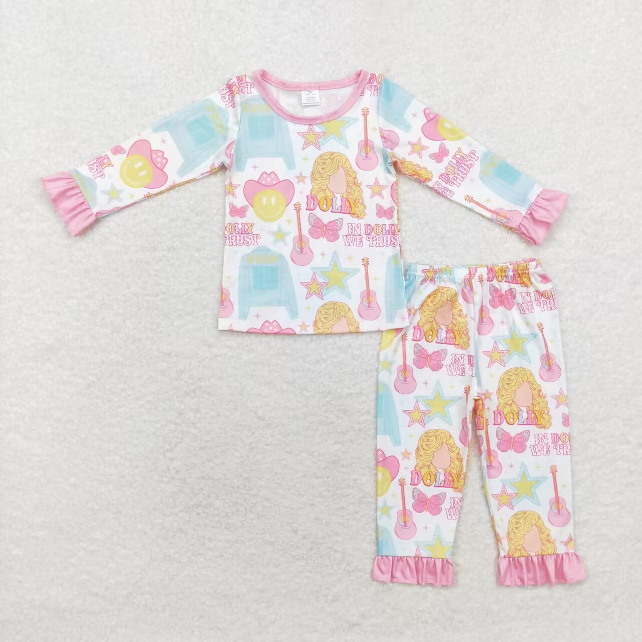 GLP1308 Smiley face pink lace long sleeve long pants pajama set