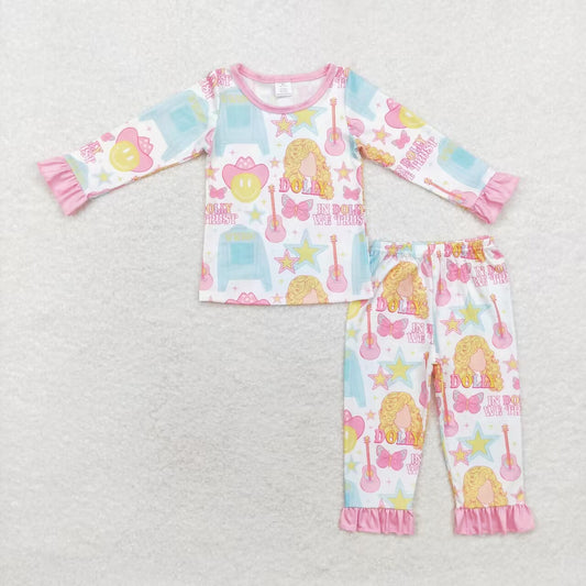 GLP1308 Smiley face pink lace long sleeve long pants pajama set