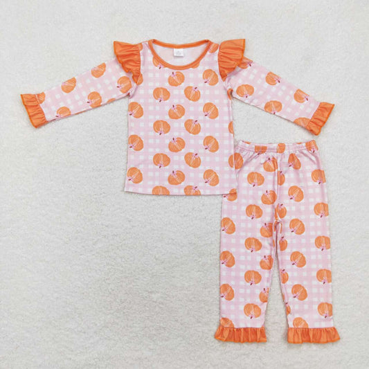 GLP1362 Bamboo Pumpkin Pink Plaid Long Sleeve Long Pants Pajama Set