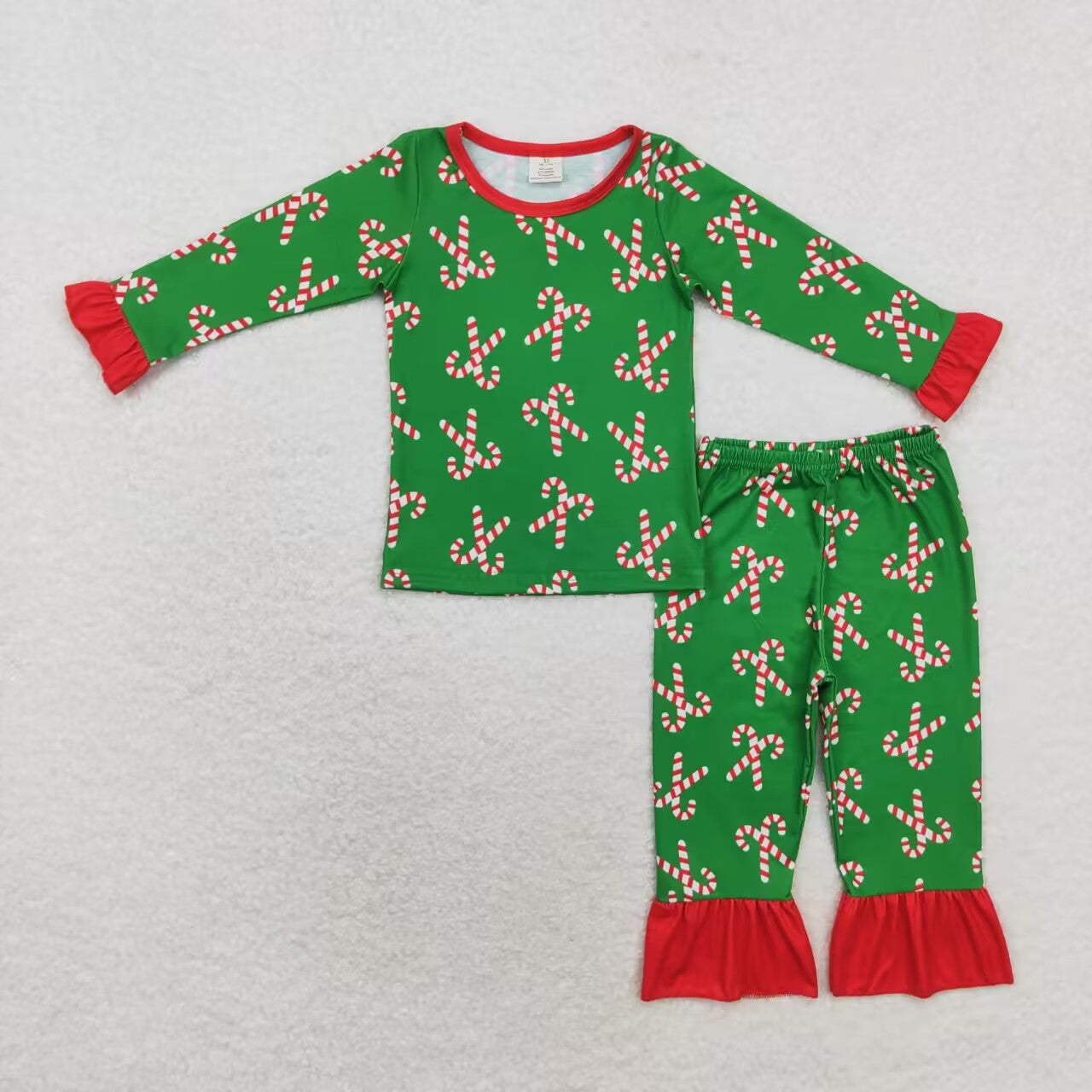 GLP1387 Bamboo Santa Claus Cane Red Lace Green Long Sleeve Long Pants Pajama Set