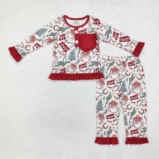 GLP1414 Bamboo Santa Claus Cactus Bull Head Lace Pocket Beige Long Sleeve Long Pants Pajama Set