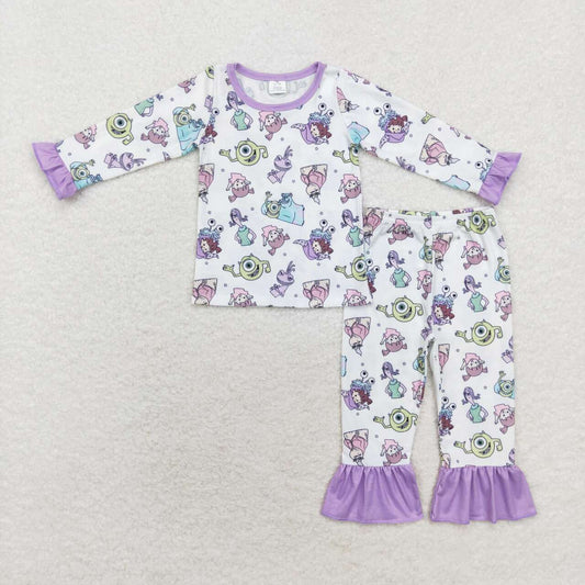 GLP1424 Bamboo Cartoon Purple Lace White Long Sleeve Long Pants Pajama Set