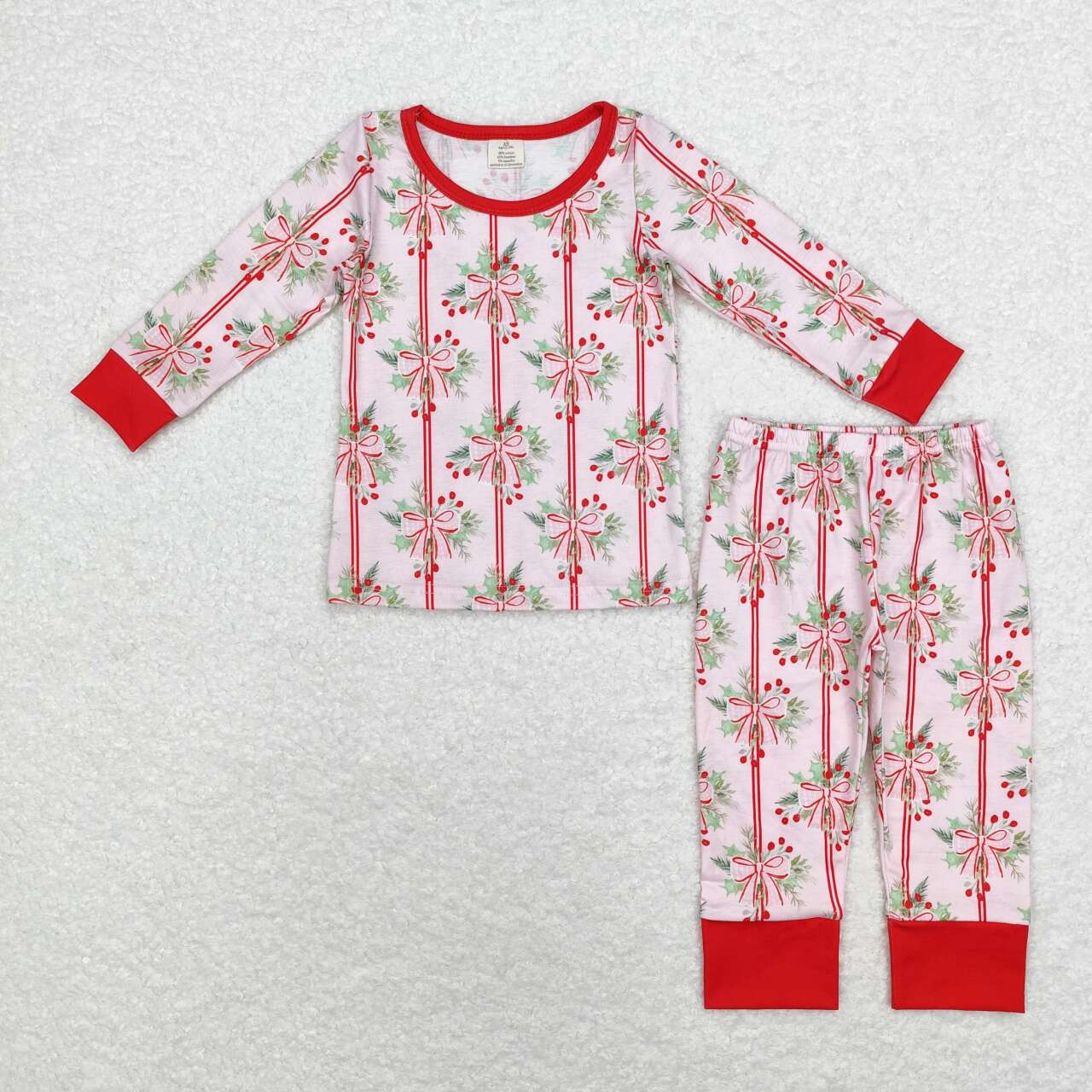 GLP1476 Bamboo Pink bow pattern long-sleeved and long-pants pajama set