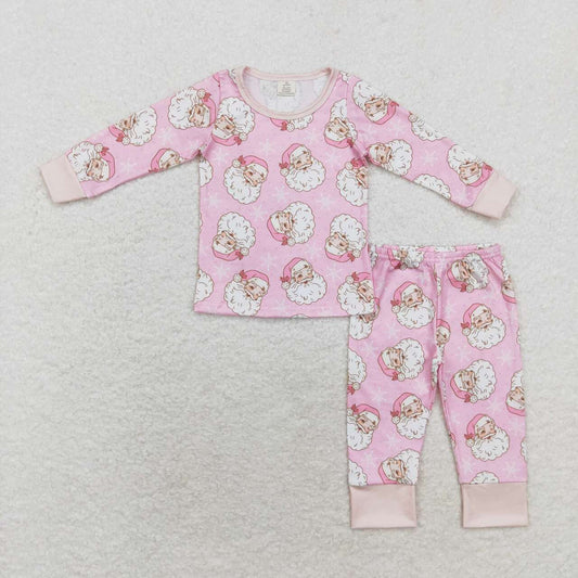 GLP1528 Bamboo Santa Claus Snowflake Pink Long Sleeve Long Pants Pajama Set