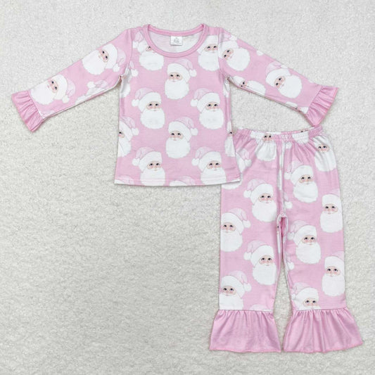 GLP1534 Bamboo Santa Claus light pink long-sleeved and long-pants pajama set