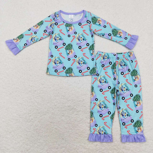 GLP1535 Bamboo Christmas tree cart cane purple lace blue long-sleeved long pants pajama set