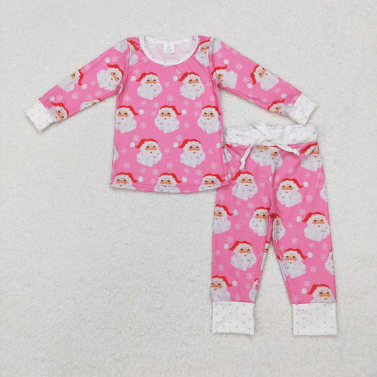 GLP1583 bamboo Santa Claus Snowflake Pink and White Long Sleeve Long Pants Pajama Set