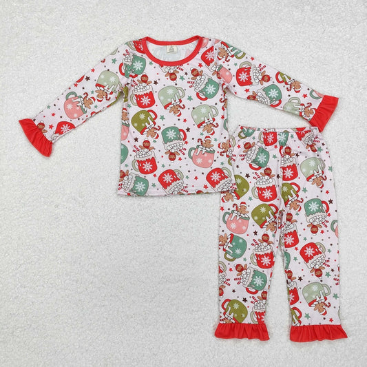 GLP1621 Bamboo Christmas gingerbread man cup red lace long sleeve long pants pajama set