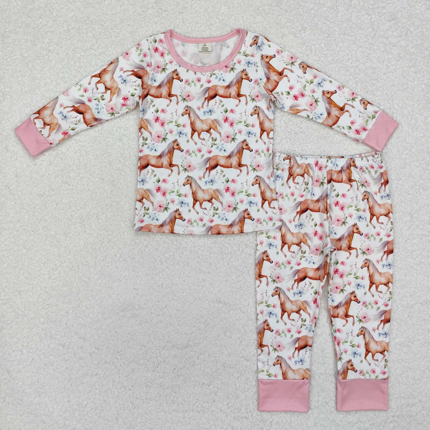GLP1831  Bamboo Horse flower pink and white long-sleeved trousers pajamas set