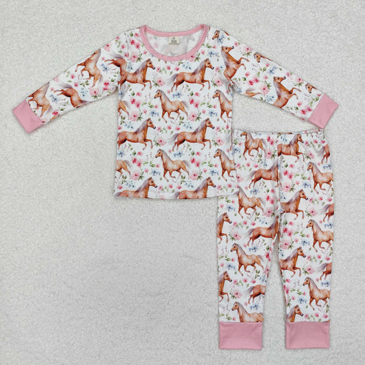 GLP1831 Bamboo Horse flower pink and white long-sleeved trousers pajamas set