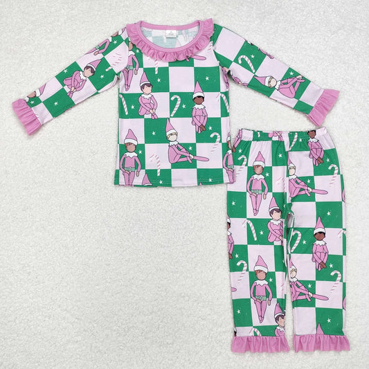 GLP1843 Bamboo Christmas Lace Green and Pink Plaid Long Sleeve Long Pants Pajama Set