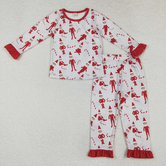 GLP1866 Bamboo Christmas Cane Lace Red Long Sleeve Long Pants Pajama Set