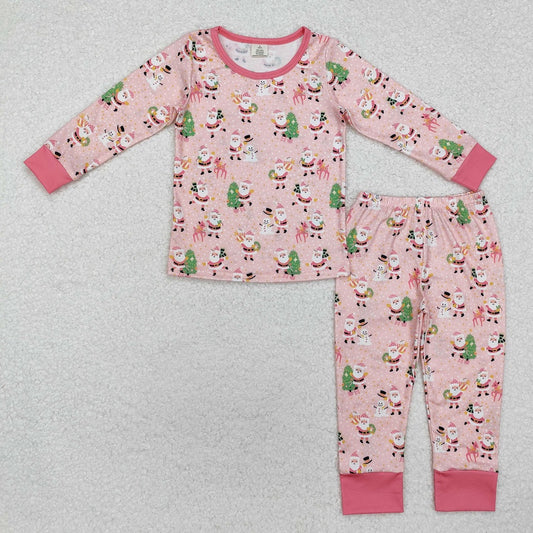 GLP2094 Bamboo Santa Snowman Pink Long Sleeve Long Pants Pajama Set
