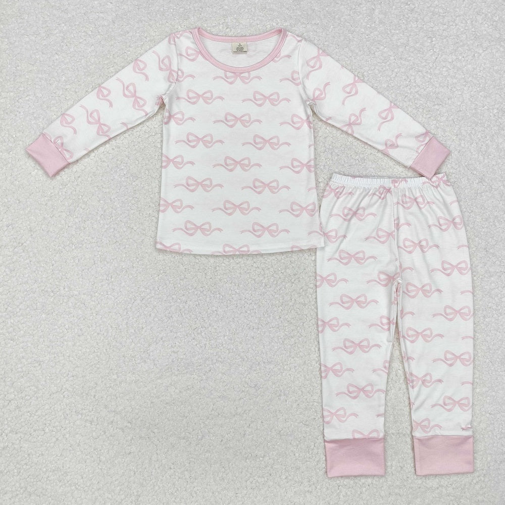 GLP2180 Bamboo pink bow on white long-sleeved pajama set