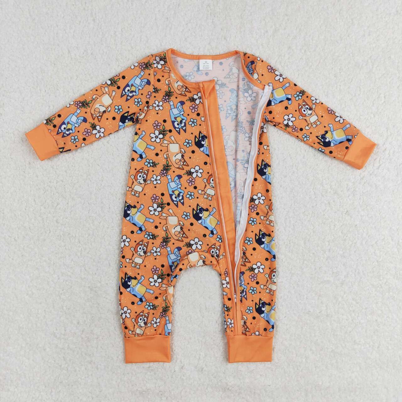 LR0982 Floral Orange Zipper Long Sleeve Bodysuit