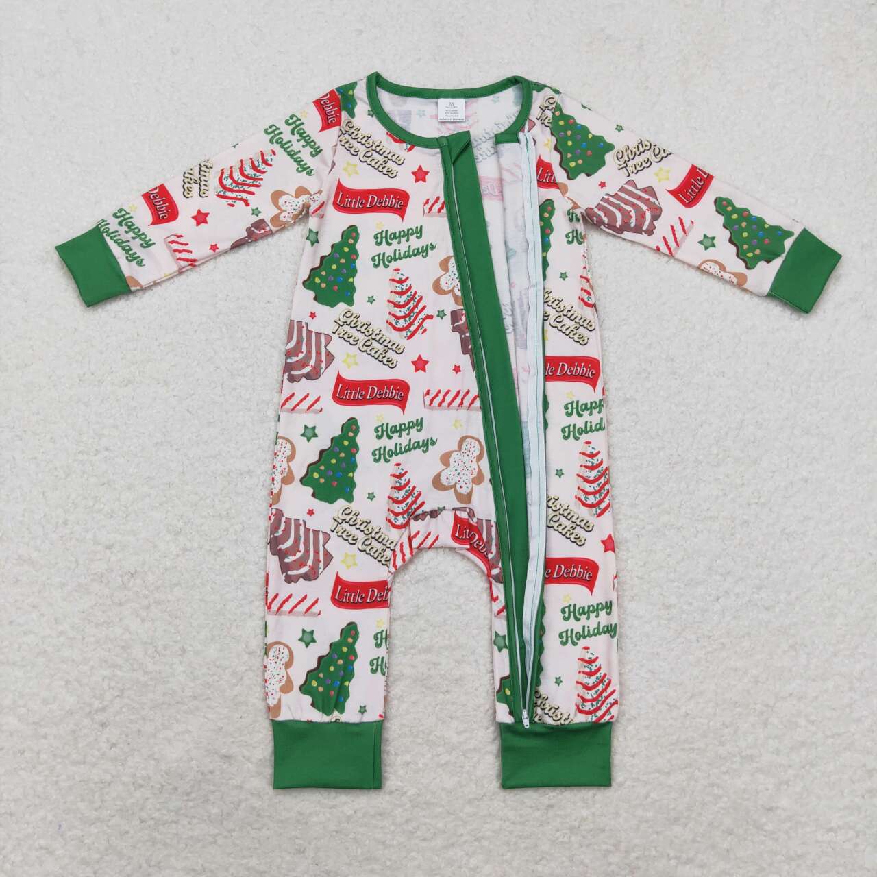 LR1057 Bamboo Christmas Tree Cookie Zip Long Sleeve Jumpsuit