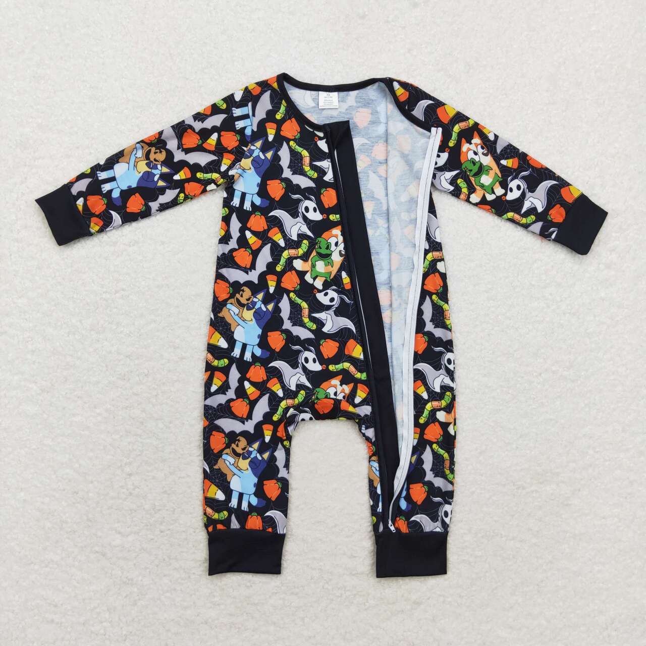 LR1077 Bamboo Halloween Candy Bat Black Zip Long Sleeve Jumpsuit
