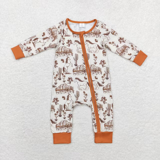 LR1164 Babmboo Horse Cactus Peak Zip-Up Long Sleeve Bodysuit