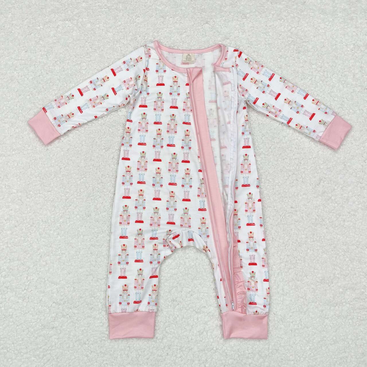 LR1185  Christmas cartoon nutcracker pink and white zipper long sleeve jumpsuit