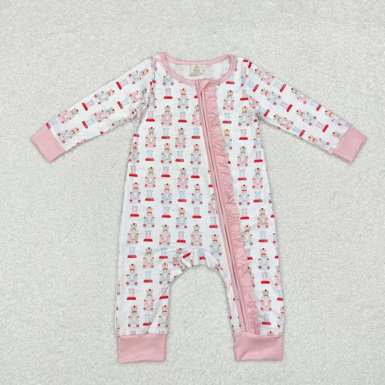 LR1185  Christmas cartoon nutcracker pink and white zipper long sleeve jumpsuit