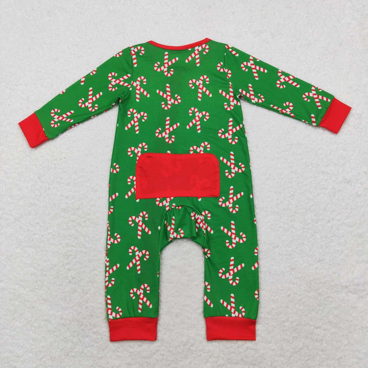 LR1237 Bamboo Santa Cane Red Trim Green Zipper Long Sleeve Bodysuit