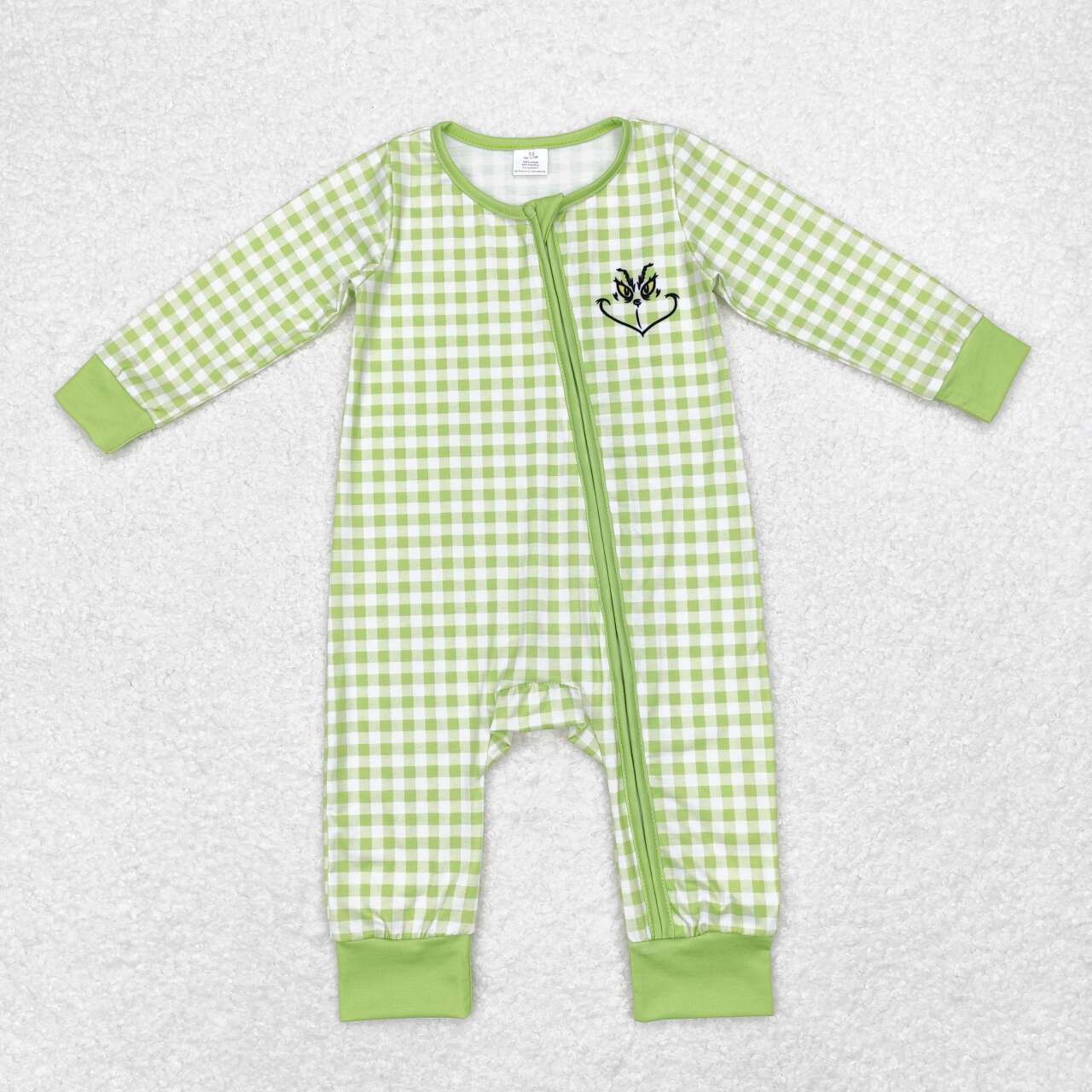 LR1251 Bamboo Green Plaid Zip-Up Long Sleeve Bodysuit