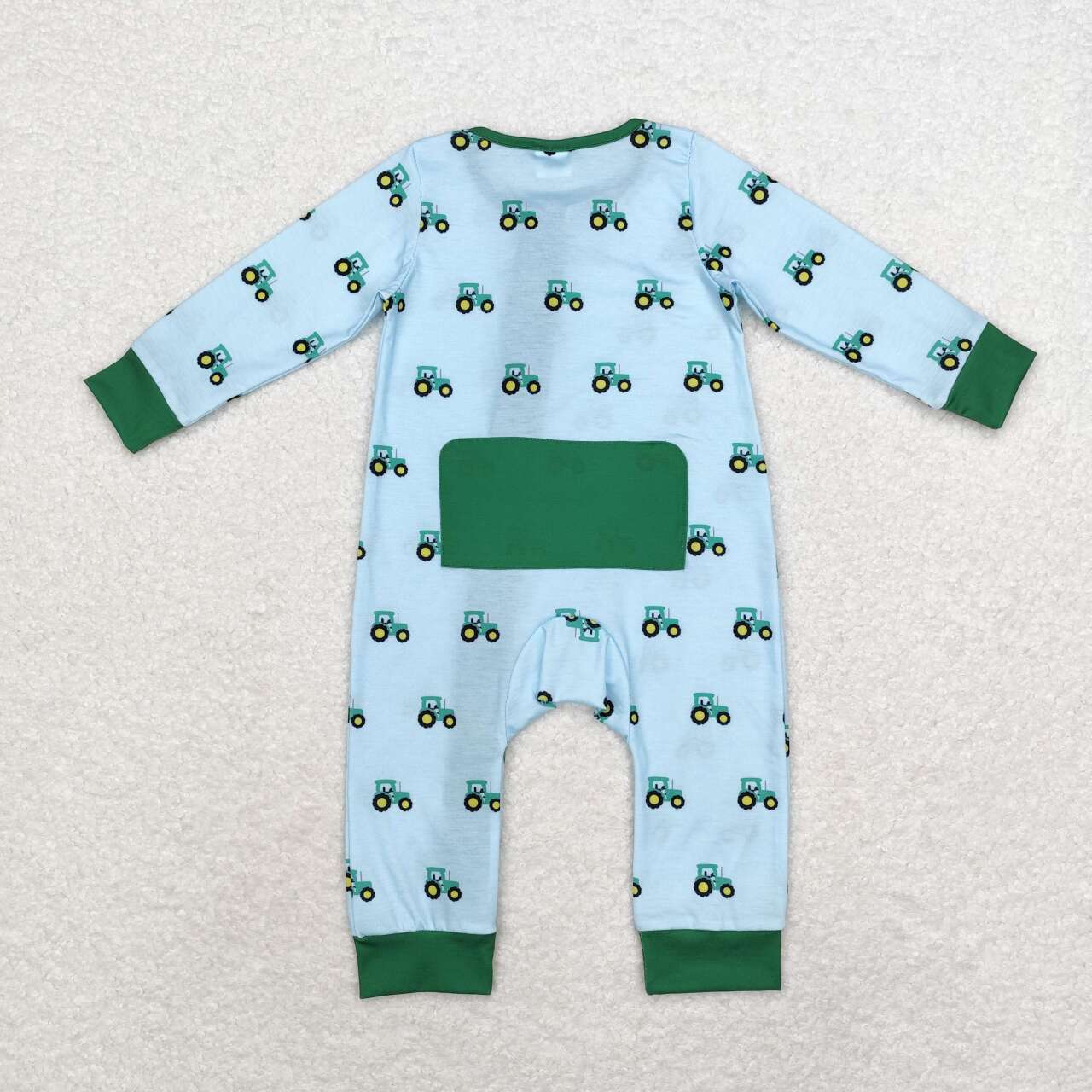LR1253 bamboo Tractor Teal Zip-Up Long Sleeve Bodysuit