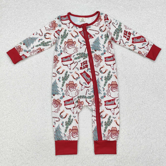 LR1278 Santa Claus Cactus Bull Head Beige Zipper Long Sleeve Bodysuit