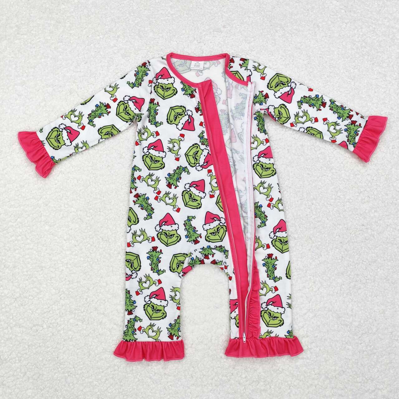 LR1337 Bamboo  Christmas Tree Rose Red Lace White Zipper Long Sleeve Bodysuit