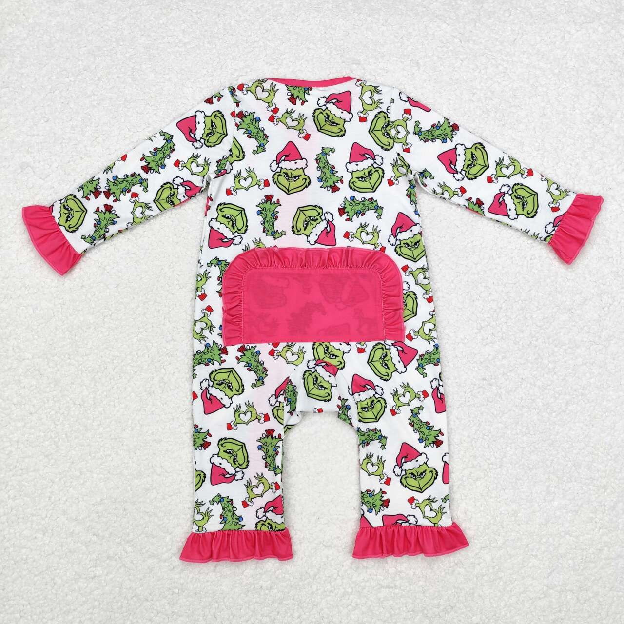 LR1337 Bamboo  Christmas Tree Rose Red Lace White Zipper Long Sleeve Bodysuit