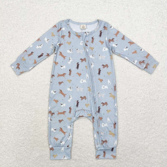 LR1351 Puppy Blue Zipper Long Sleeve Onesie