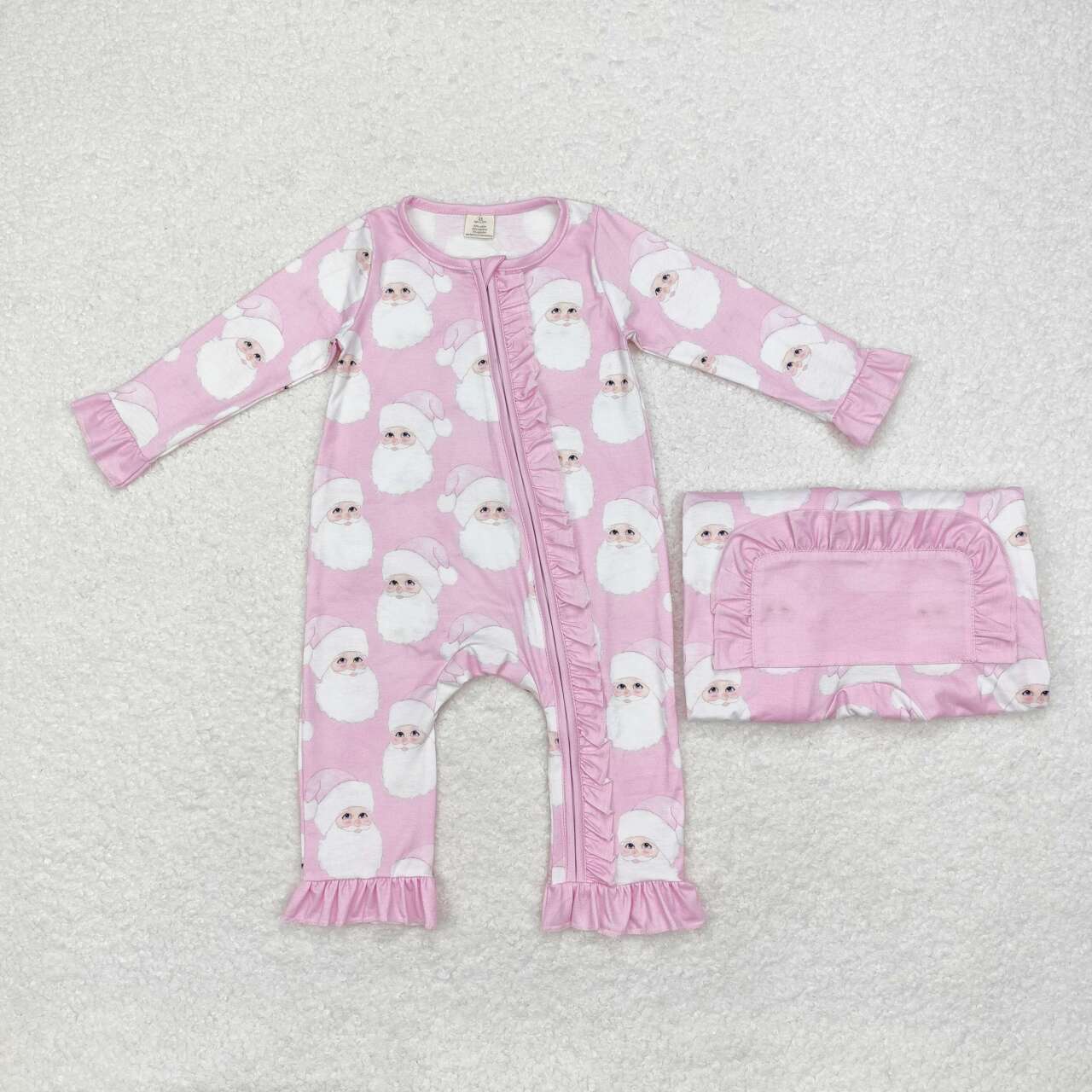 LR1414 Bamboo Santa Light Pink Zipper Long Sleeve Bodysuit