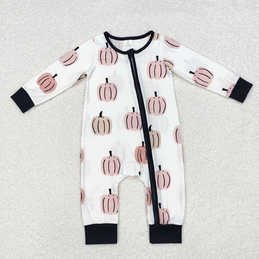 LR1437 Bamboo Pumpkin Black and White Zipper Long Sleeve Bodysuit