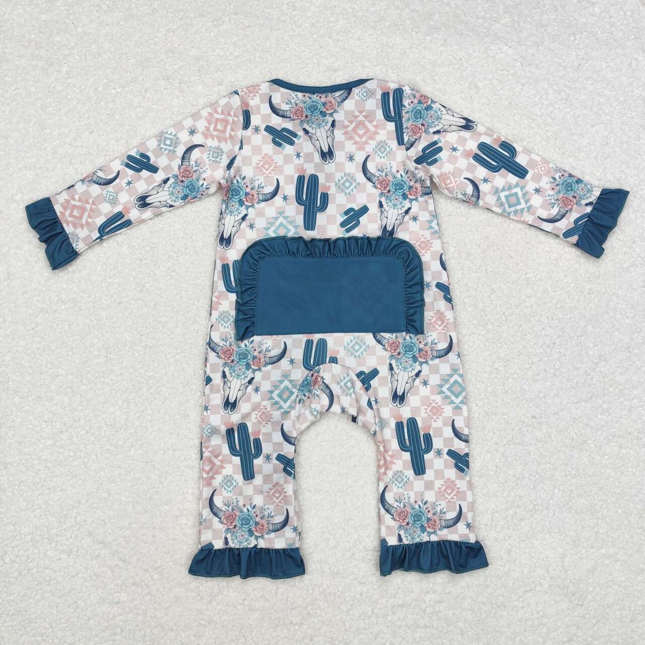 LR1446 bamboo Cactus Alpine Plaid Green Lace Zip-Up Long Sleeve Bodysuit D 4.7