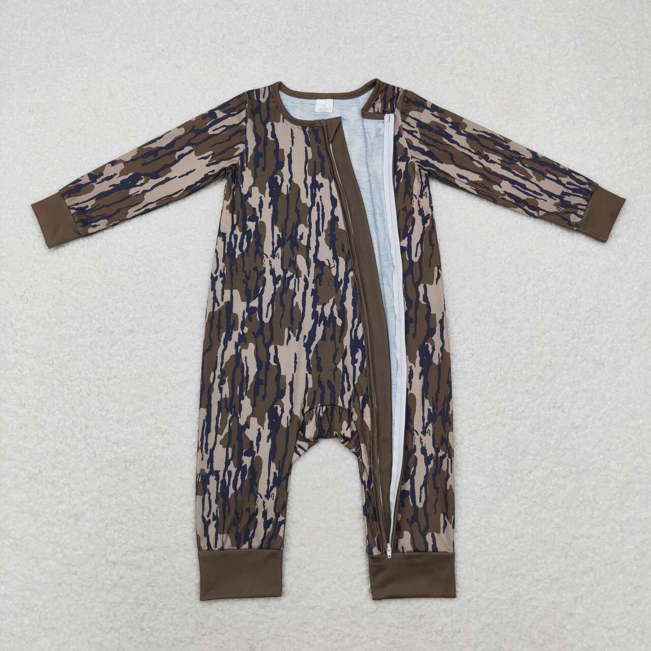 LR1452 Bamboo Army Green Camouflage Zipper Long Sleeve Bodysuit