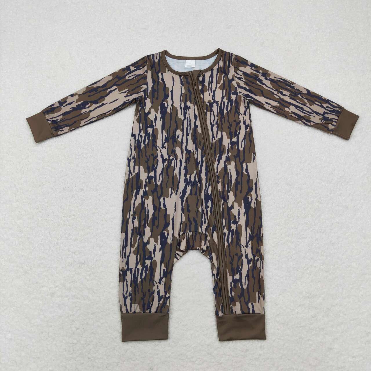 LR1452 Bamboo Army Green Camouflage Zipper Long Sleeve Bodysuit