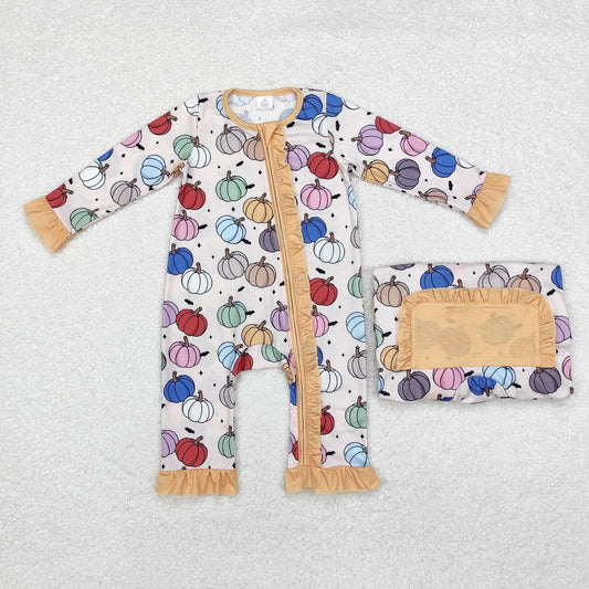 LR1455 Bamboo Colorful Pumpkin Yellow Lace Zipper Long Sleeve Bodysuit