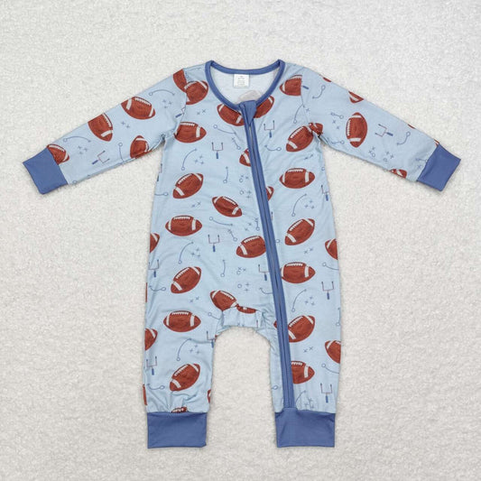 LR1463 Bamboo Blue Rugby Logo Zip-Up Long Sleeve Bodysuit