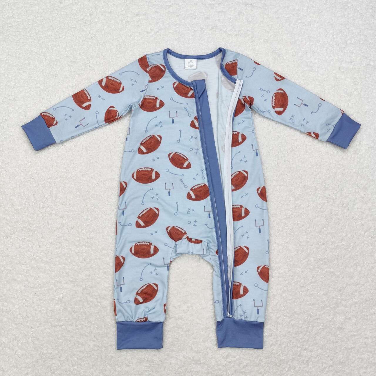 LR1463 Bamboo Blue Rugby Logo Zip-Up Long Sleeve Bodysuit