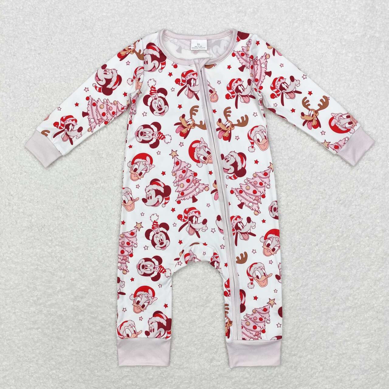 LR1510 Baby Infant Girls Christmas Trees Cartoon Bamboo Zip Rompers