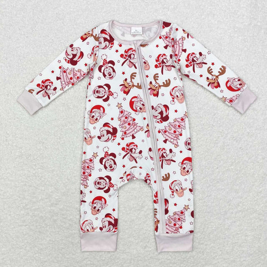 LR1510 Baby Infant Girls Christmas Trees Cartoon Bamboo Zip Rompers