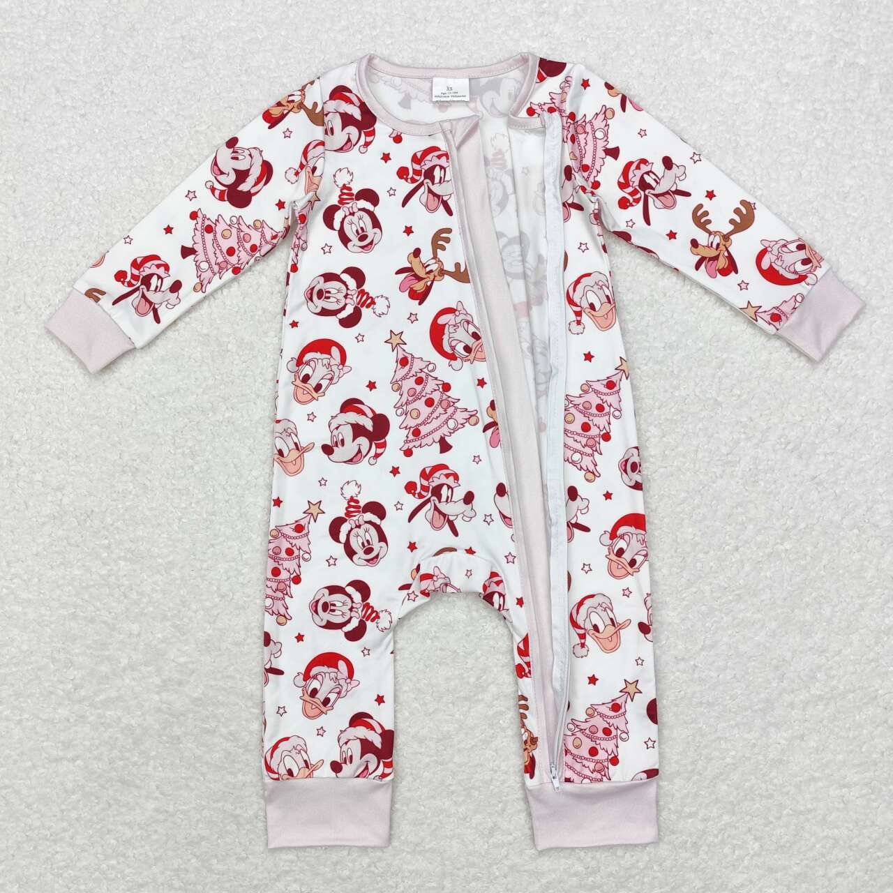 LR1510 Baby Infant Girls Christmas Trees Cartoon Bamboo Zip Rompers