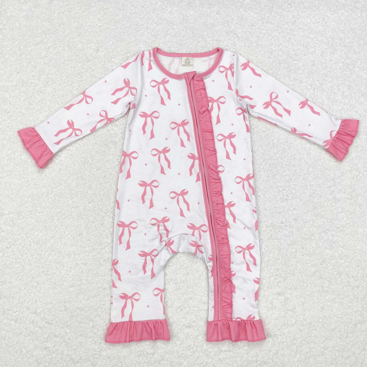 LR1584 Bamboo Pink Bow Lace Long Sleeve Bodysuit D 6.10