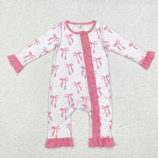 LR1584 Bamboo Pink Bow Lace Long Sleeve Bodysuit 2024 7.27