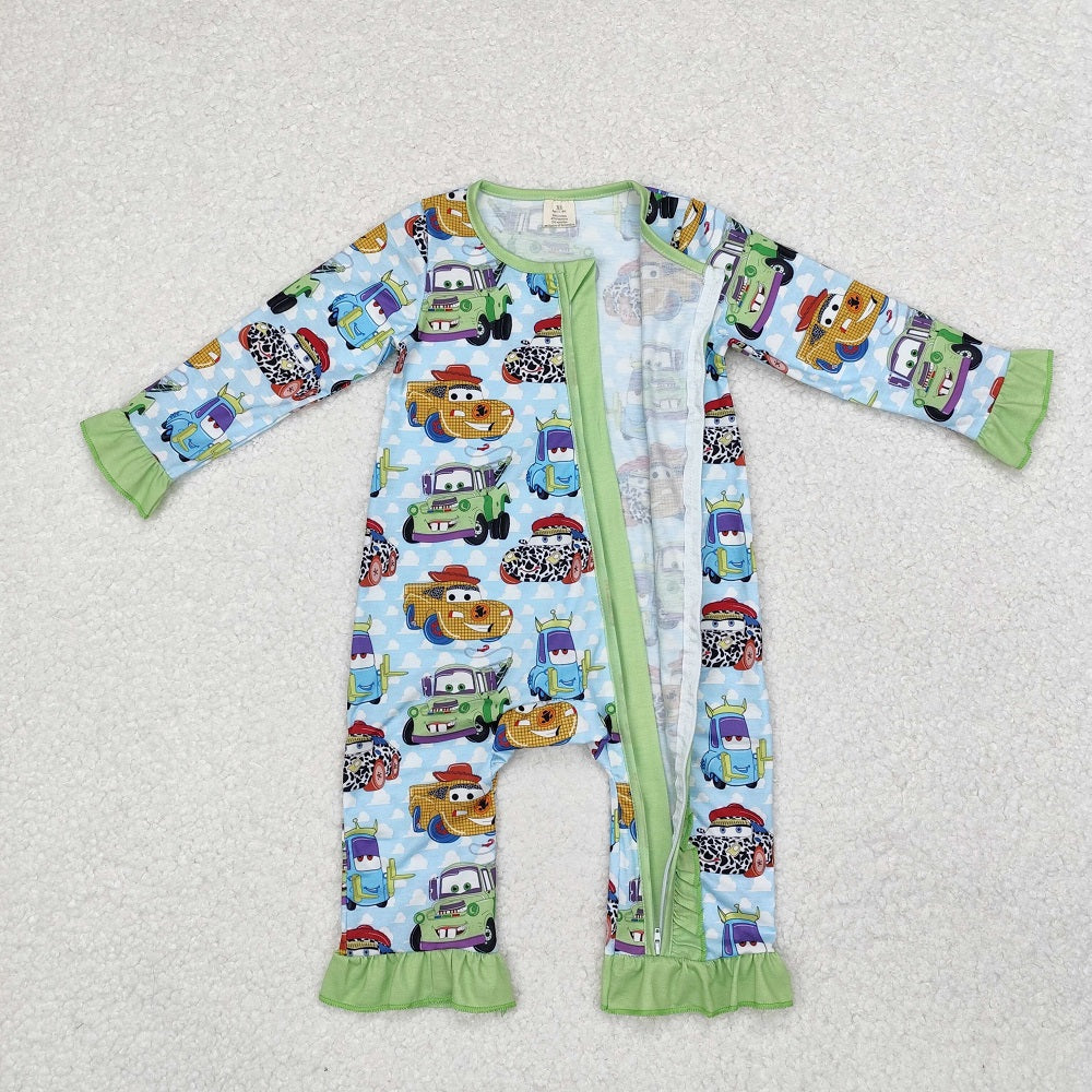 LR1623 Bamboo Car White Cloud Lace Teal Zipper Long Sleeve Bodysuit