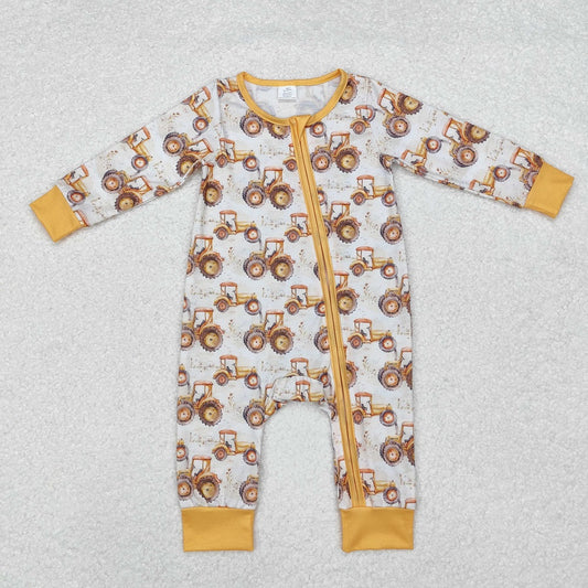 LR1789 Tractor Yellow Zip-Up Long Sleeve Bodysuit