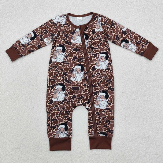 LR1820 Bamboo  Santa Brown Camouflage Zip-Up Long Sleeve Bodysuit