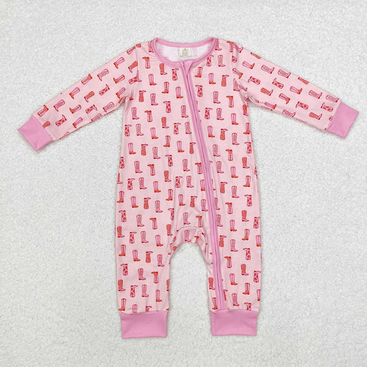 LR1843 bamboo Boots Pink Zipper Long Sleeve Bodysuit