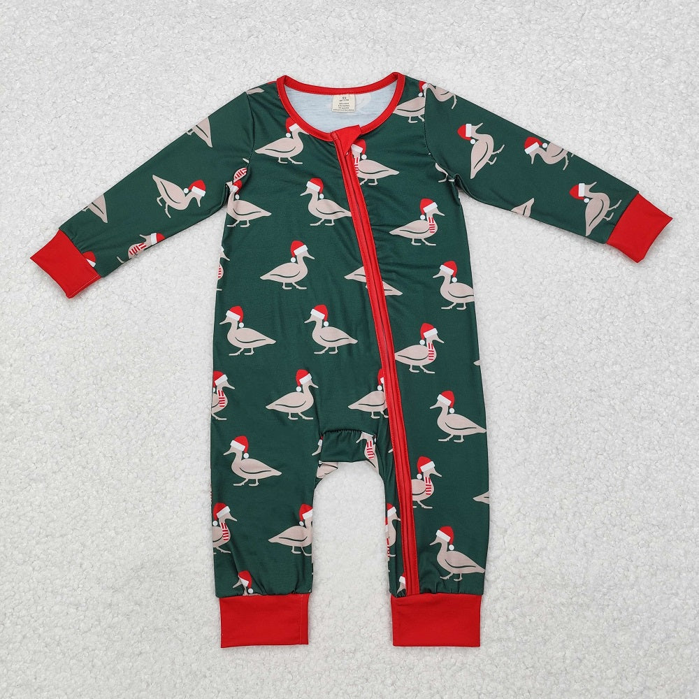 LR1861 Bamboo Christmas Duck Green Zipper Long Sleeve Bodysuit