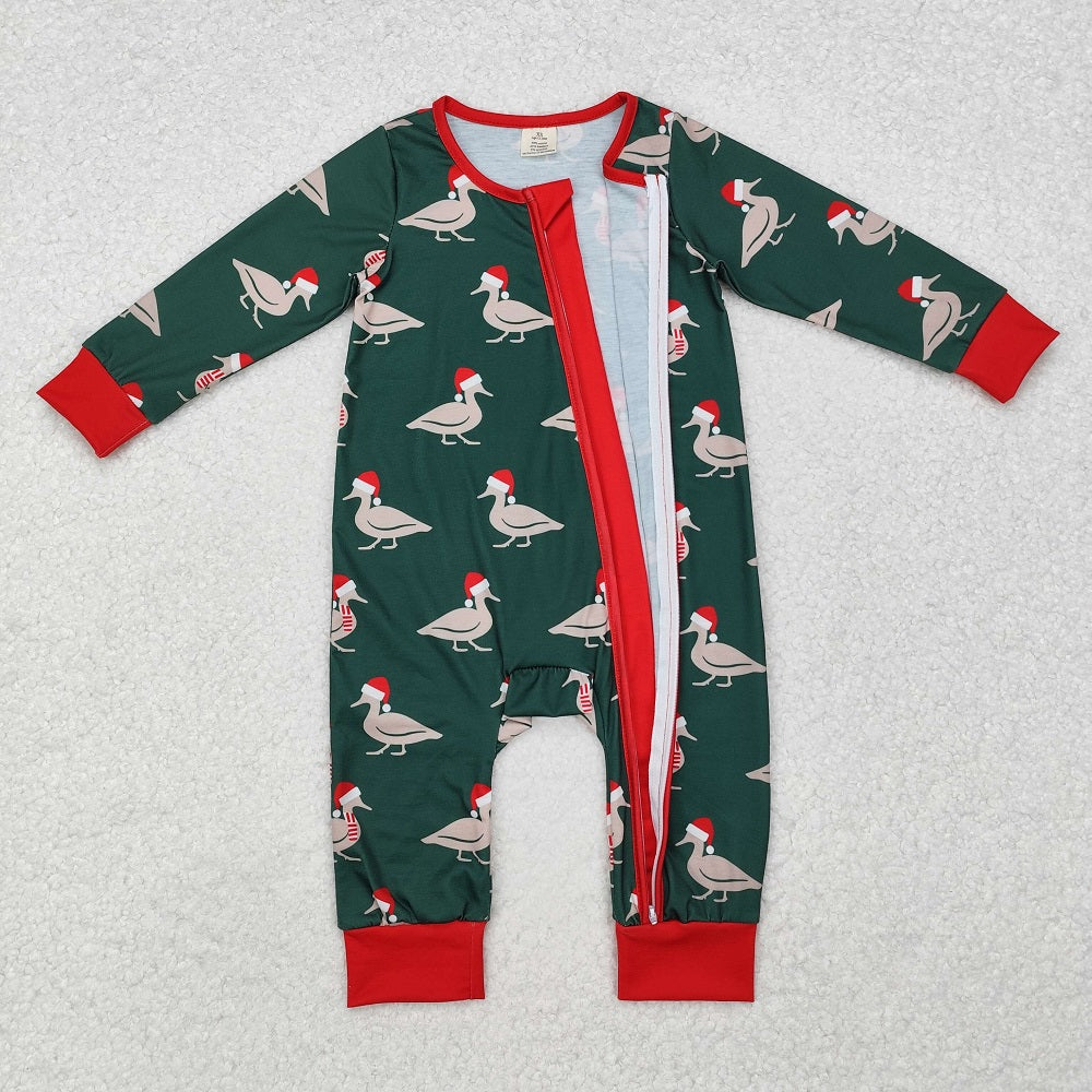 LR1861 Bamboo Christmas Duck Green Zipper Long Sleeve Bodysuit